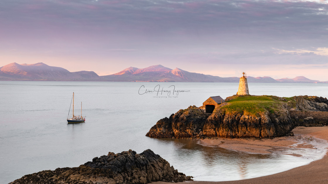 "Peaceful dawn scene at Llandwyn Island" stock image