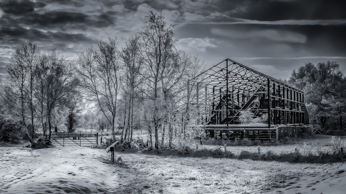 "The old peat works in winter" stock image