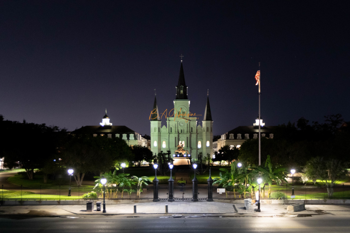 "St. Louis Cathedral overlooking Jackson Square" stock image