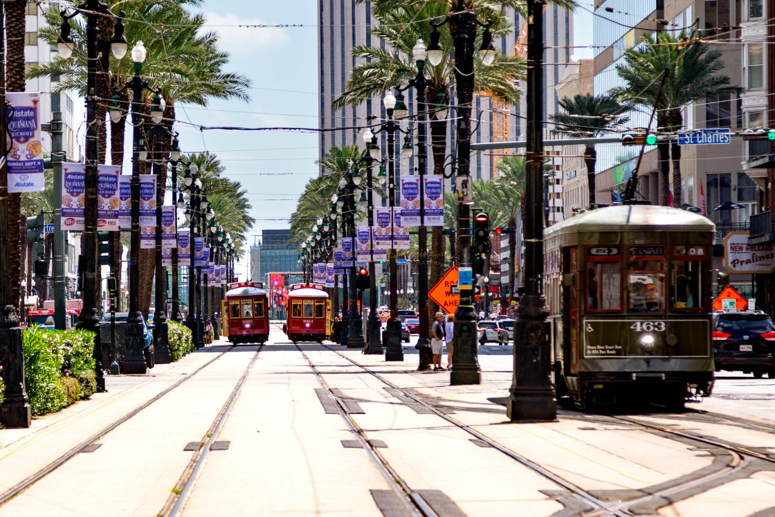 "Canal Street Line Street Cars" by Budd Hudgins - $16.00 "Canal Street Line Street Cars" stock image