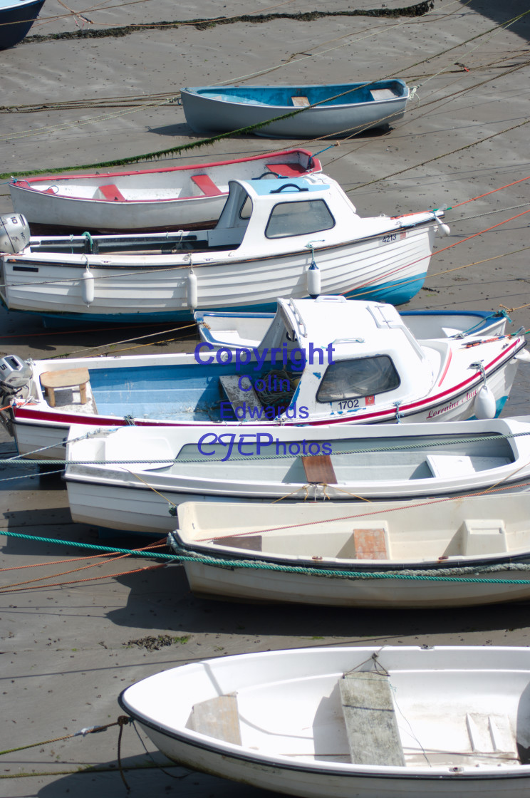 "Boats moored on Port Erin beach, Isle of Man" stock image