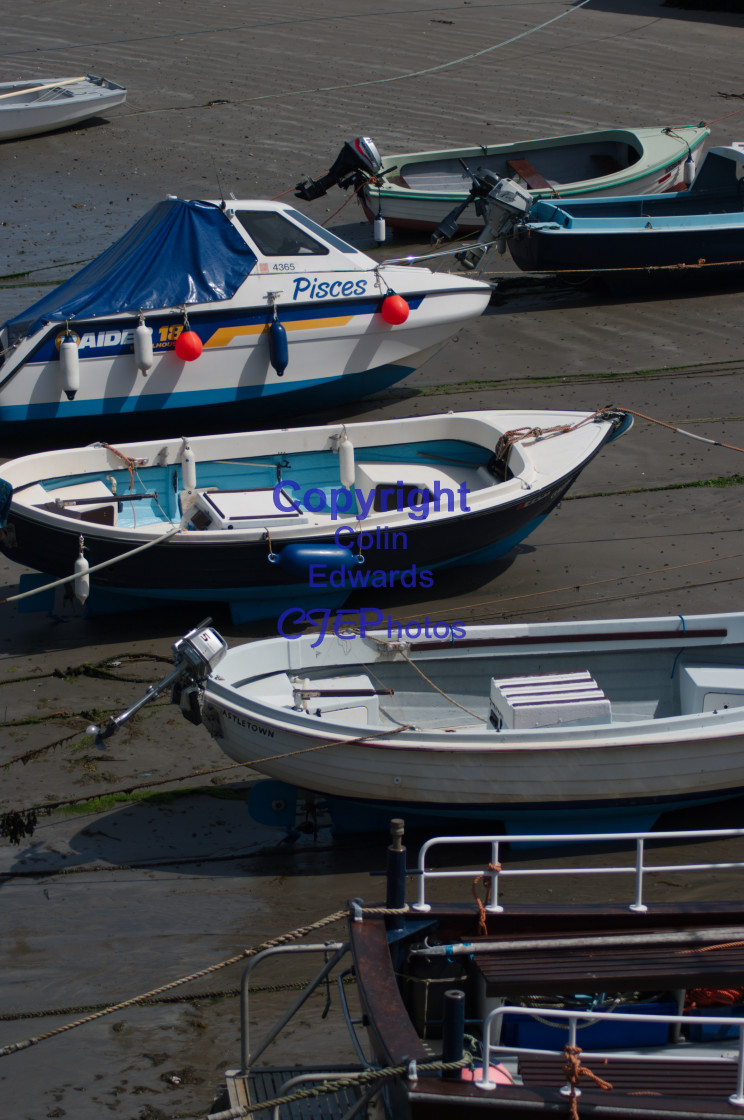 "Boats moored on Port Erin beach, Isle of Man" stock image