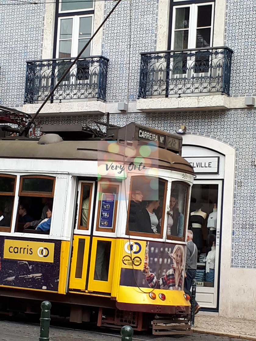 "Tram in Lisbon and Tiles" stock image