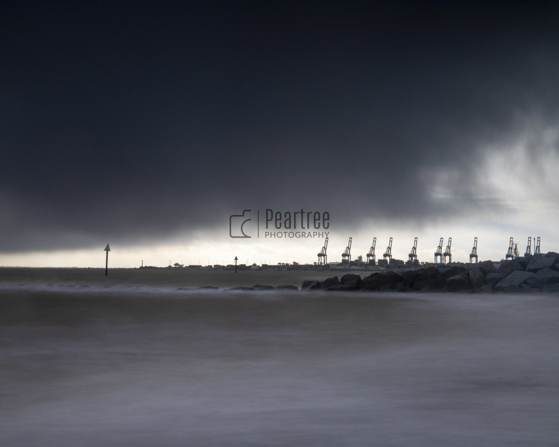 "Incoming storm over the suffolk coastal town of Felixstowe" stock image