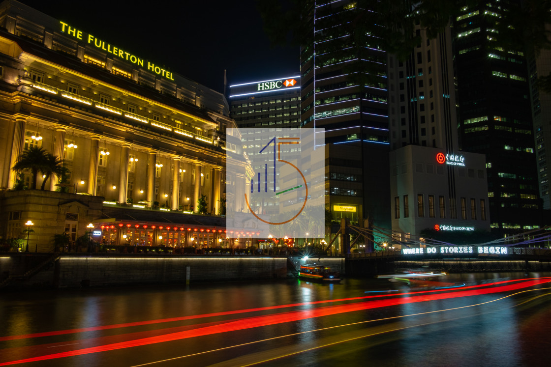 "Light Trail at The Fullerton Hotel" stock image