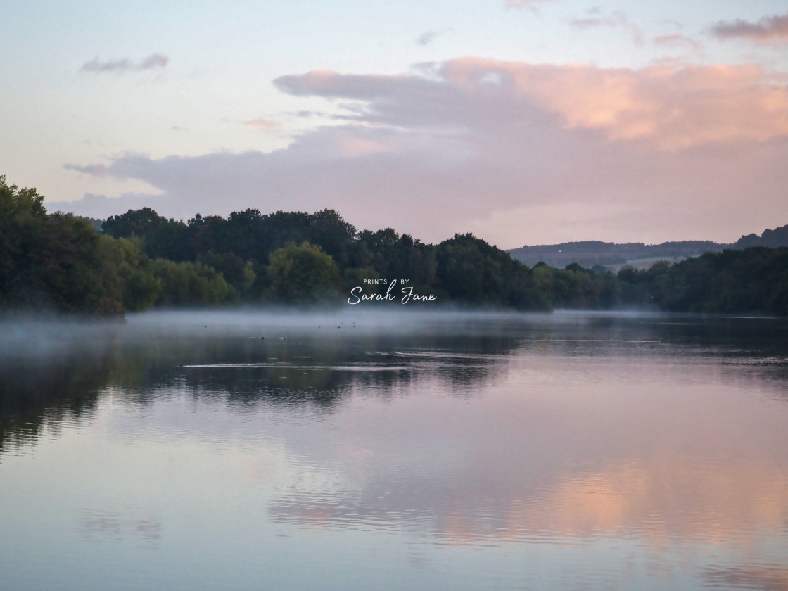 "Morning Mist at Moorgreen Reservoir, Nottinghamshire" stock image