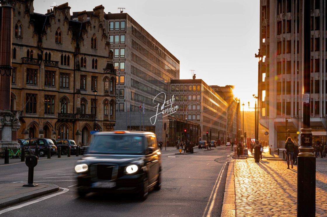 "Sun setting through London" stock image