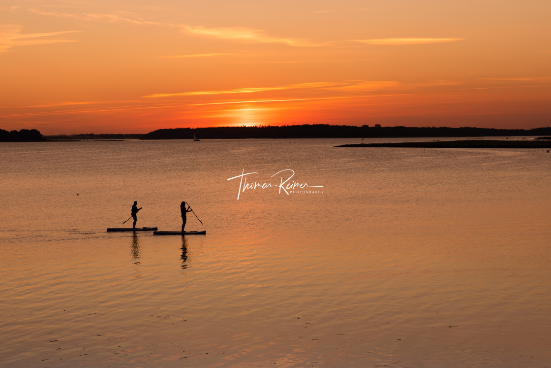 "Girls on paddleboards in the sunset at the end of summer, on the Roskilde Fjord" by Thomas Reimer - $12.70 "Girls on paddleboards in the sunset at the end of summer, on the Roskilde Fjord" stock image