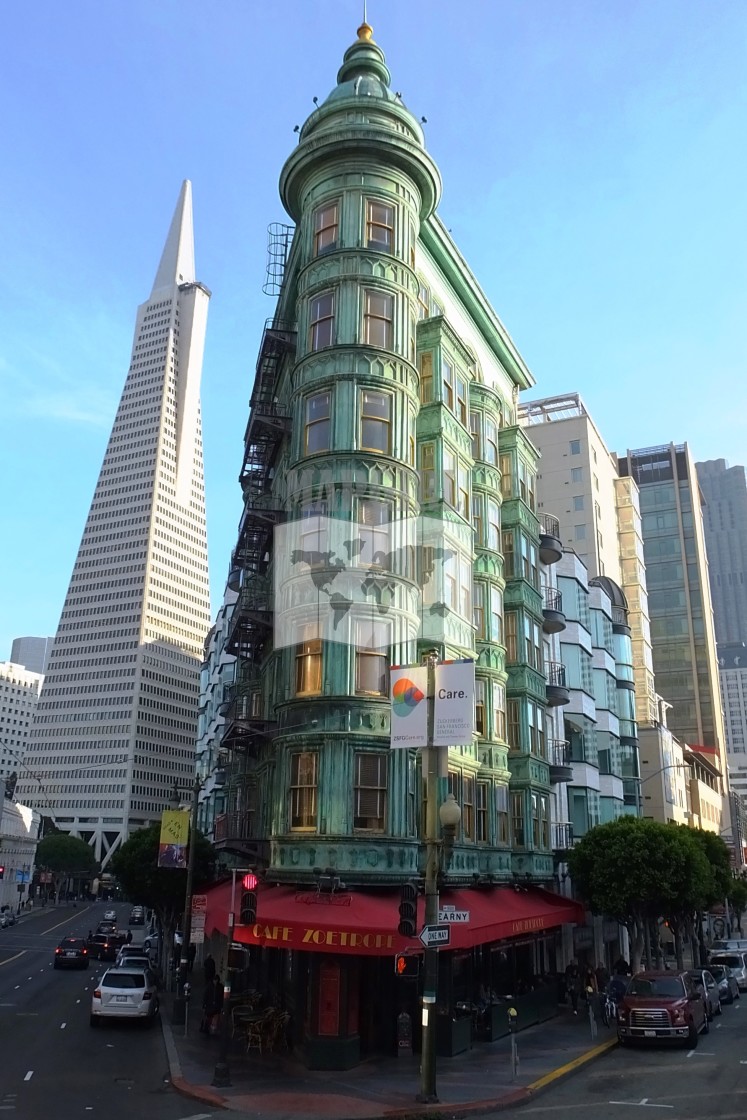 "Transamerica Pyramid & Cafe Zoetrope" by Mapgirl - $12.57 "Transamerica Pyramid & Cafe Zoetrope" stock image