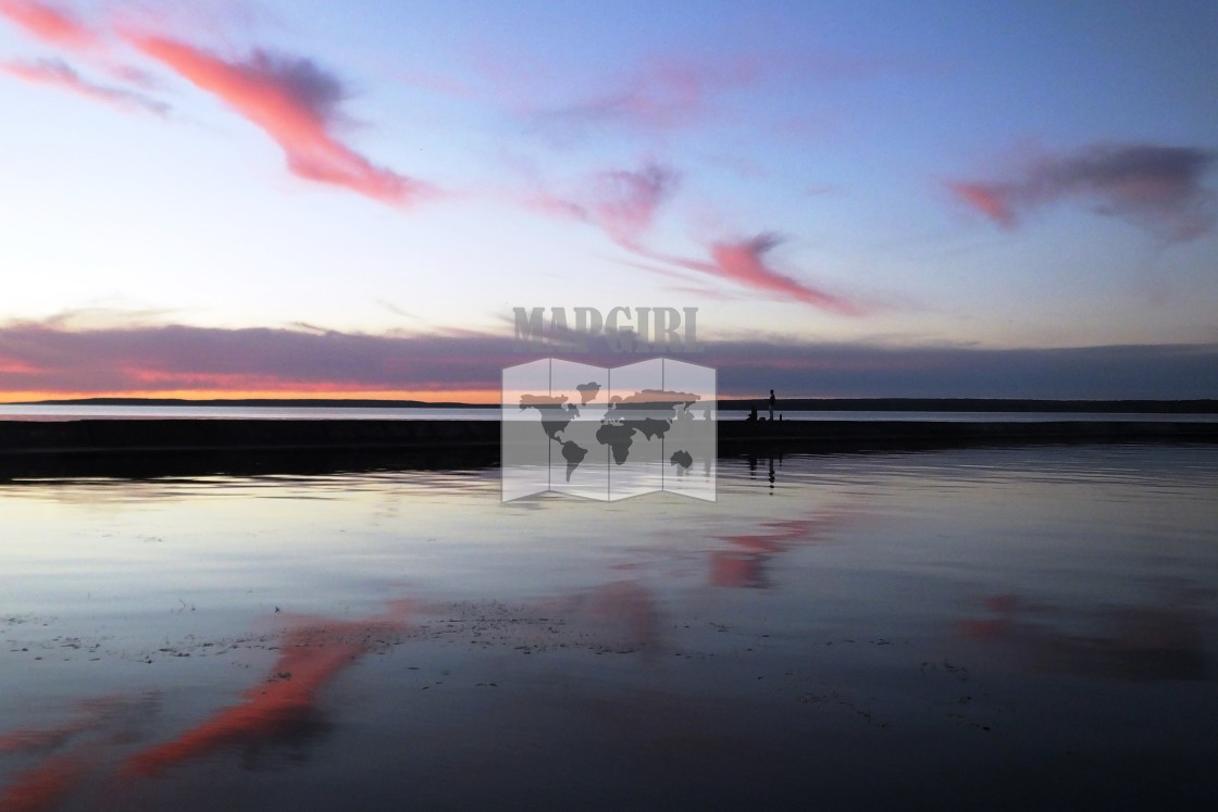 "Pink Breakwater Sunset" stock image