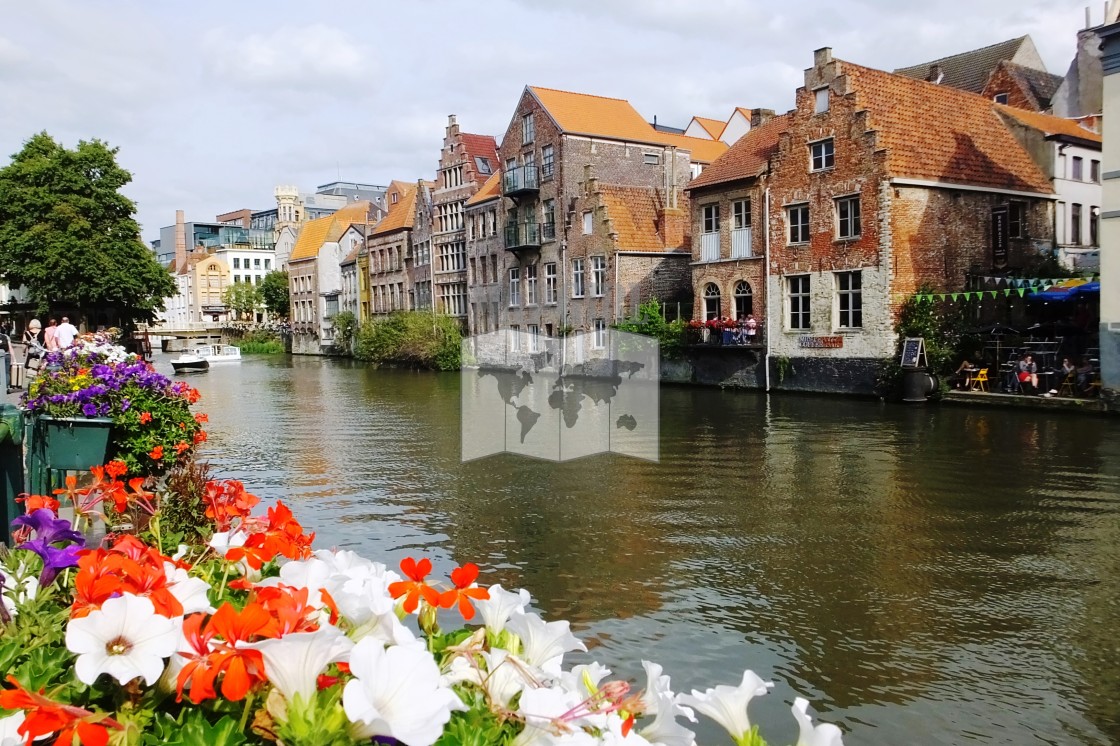 "Bruges Canal and Flowers" stock image