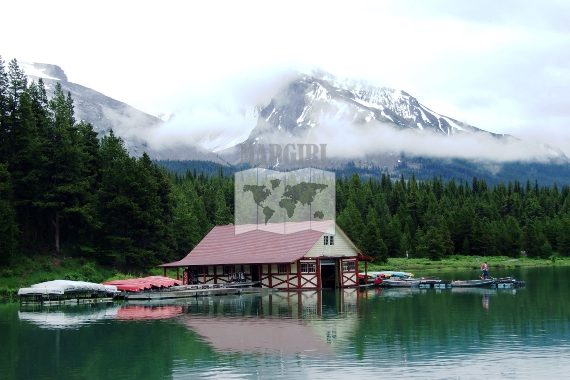 "Early morning Maligne Lake" stock image