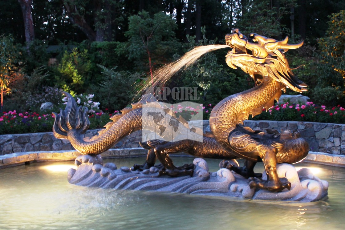 "Dragon Fountain At Night" stock image