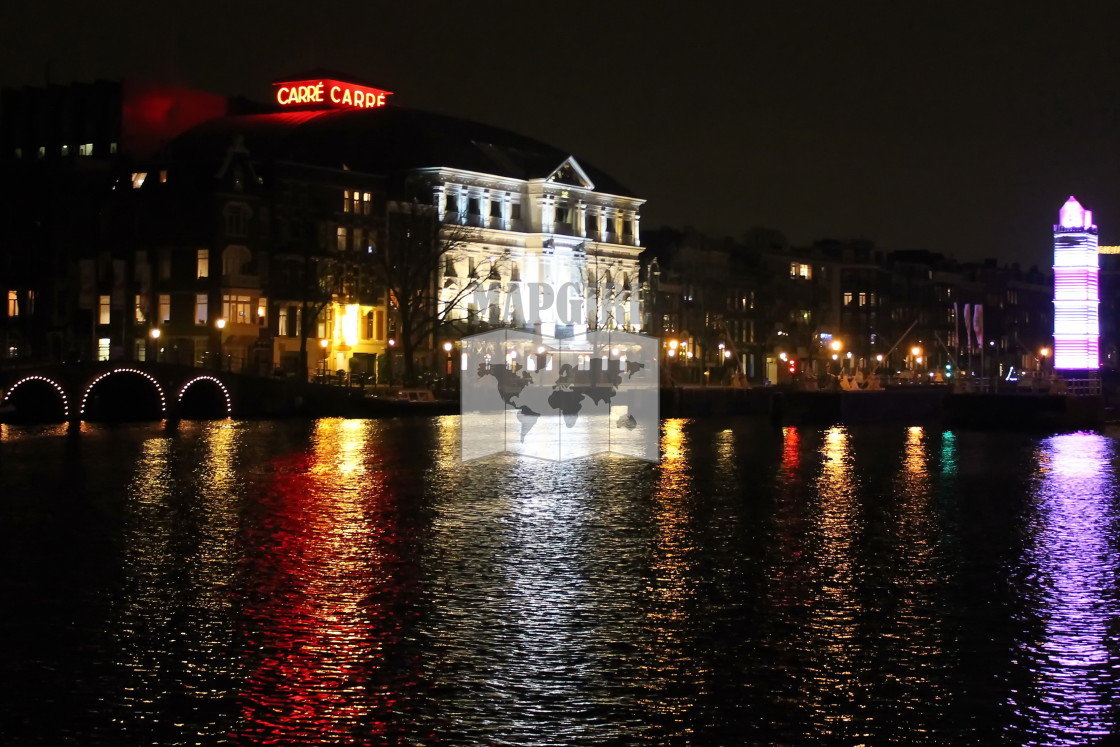 "Night-time Canal Reflection" stock image