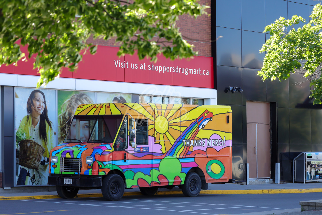 "Canada Post delivery van with cheerful design" by Colin Temple - £4.04 "Canada Post delivery van with cheerful design" stock image