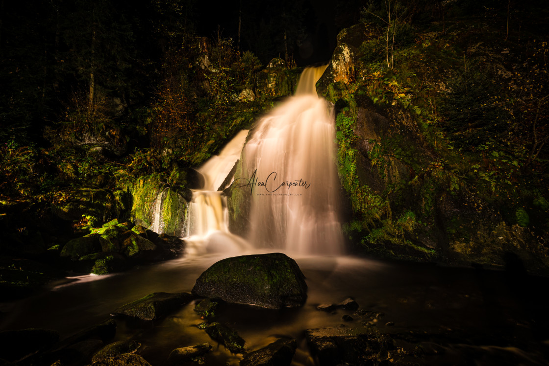 "The Triberg Waterfalls at Night" by Alan Carpenter - £14.99 "The Triberg Waterfalls at Night" stock image