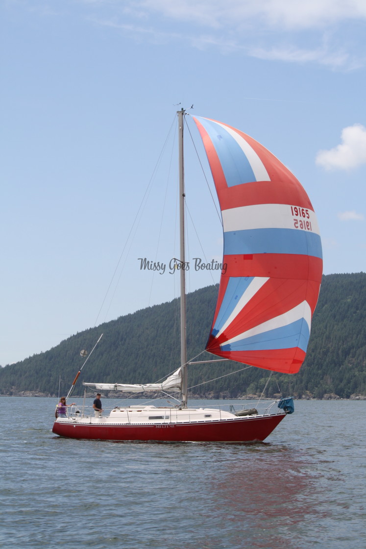 "Red Sailboat With Red Sail" stock image