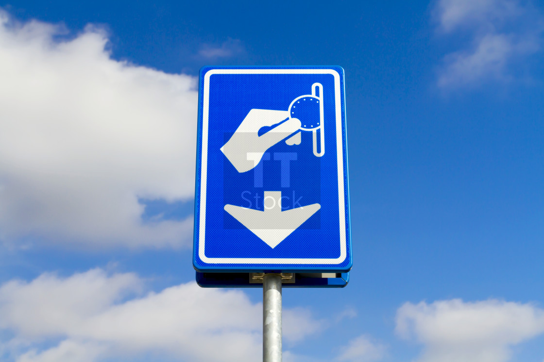 "Blue parking payment sign" stock image