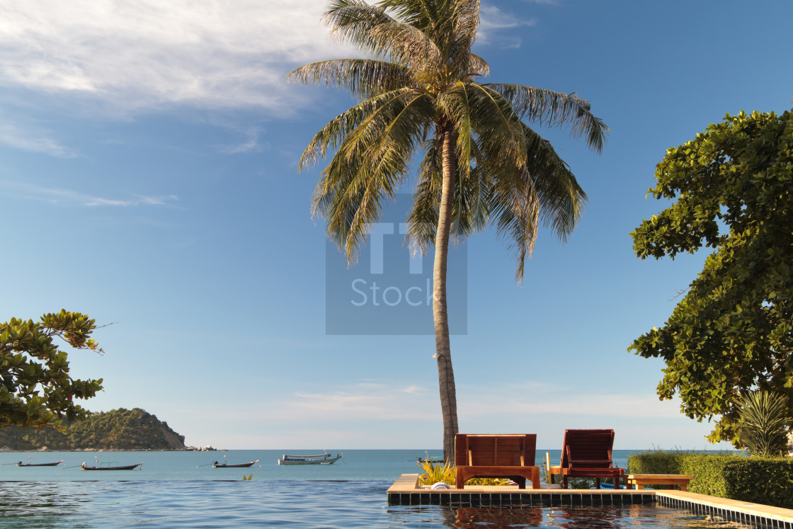 "Swimming pool facing the the sea" stock image