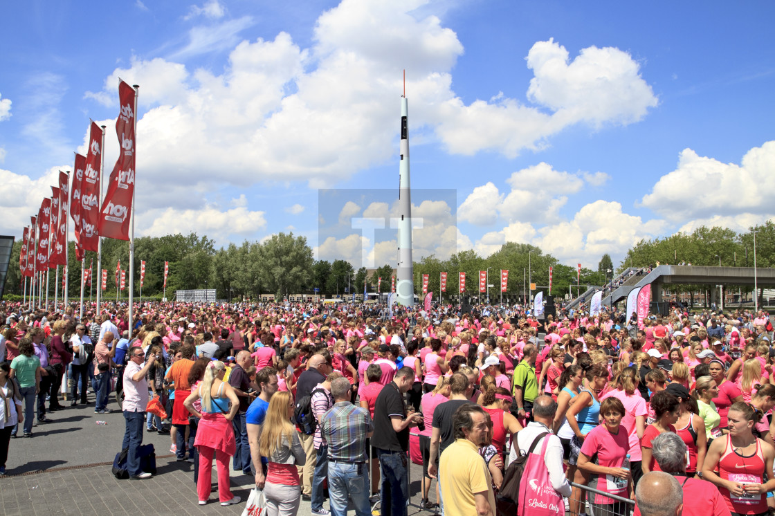 "Women gathering dressed in pink" stock image