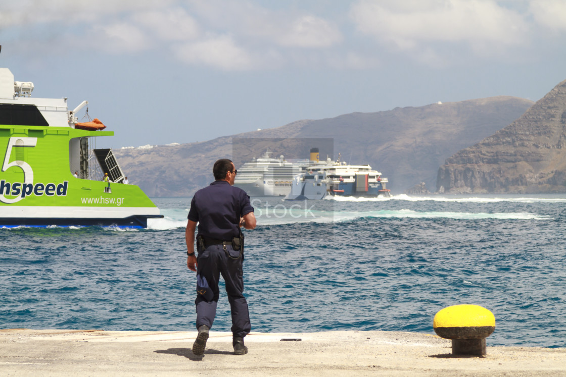 "Busy Santorini seas" stock image