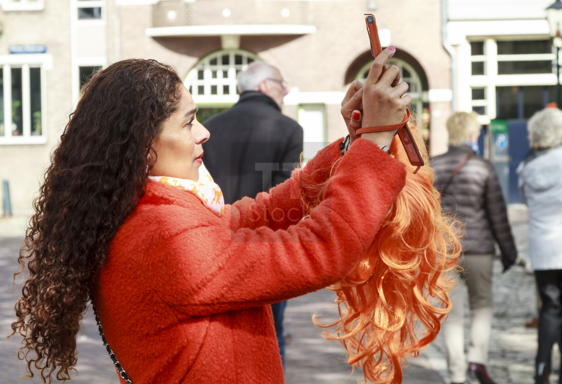 "Orange wig selfie" stock image