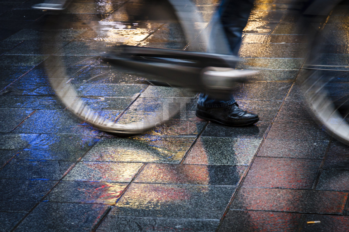 "Bicycle on neon reflections" stock image