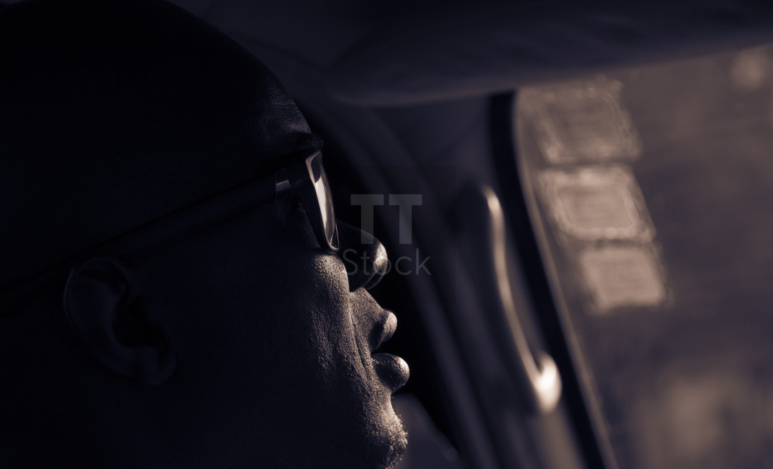 "Profile taxi driver BW" stock image