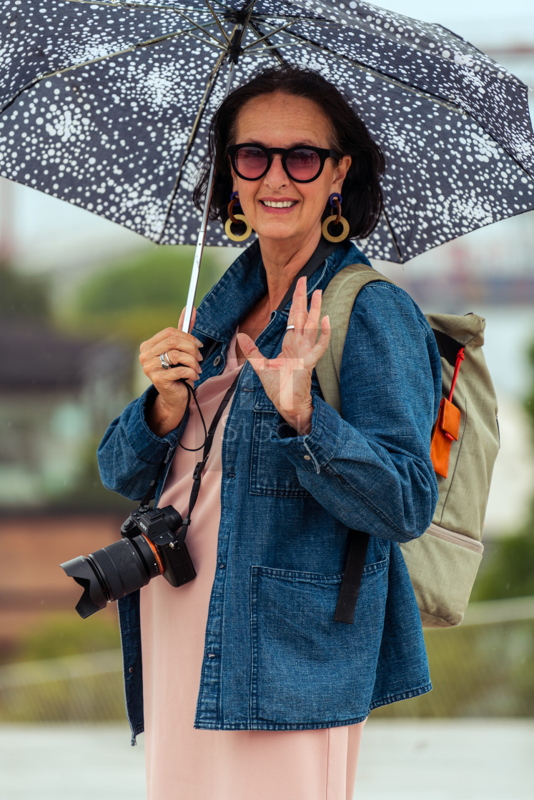 "Umbrella woman on vacation" stock image