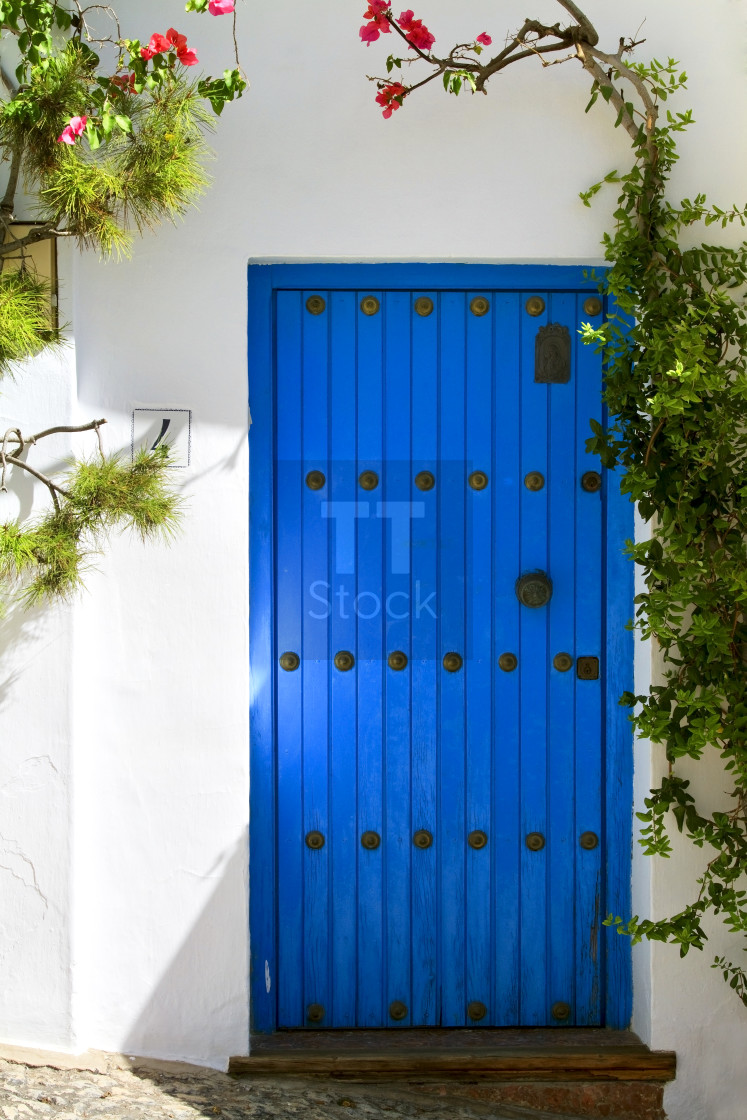 "Old blue wooden door" stock image