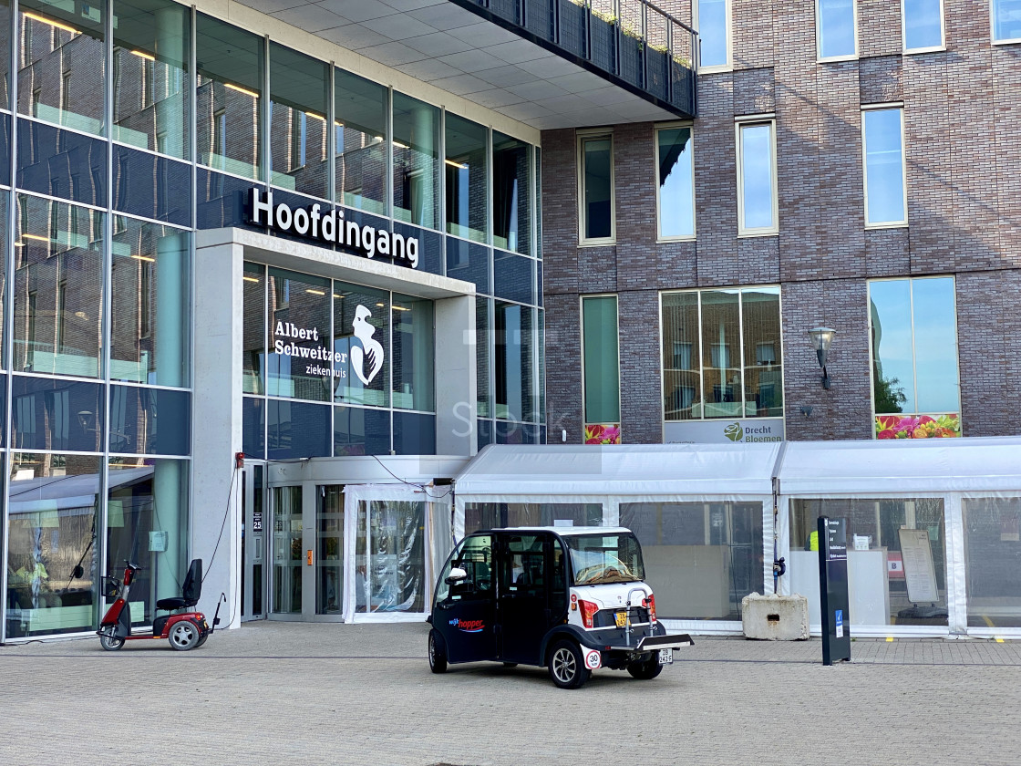 "Hospital entrance for patients & visitors." stock image