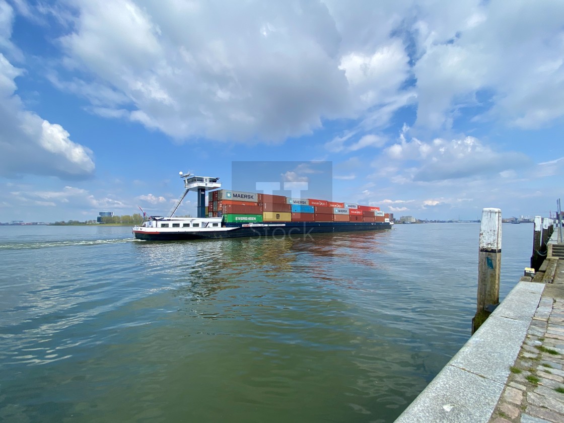 "Inland shipping transport sailing pass Dordrecht 4." stock image