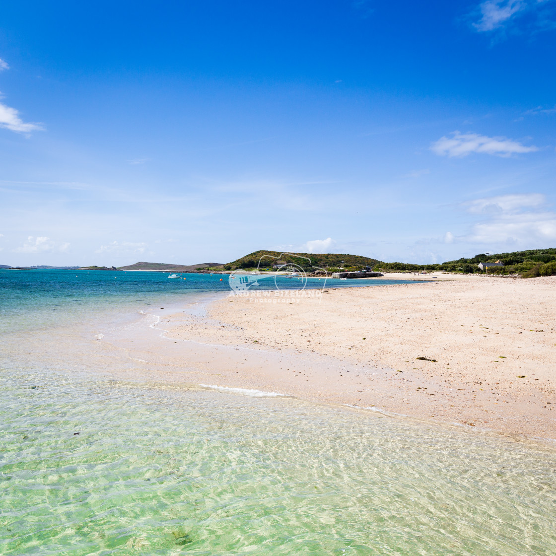 "Looking Towards the Old Quay and Church on Bryher" stock image