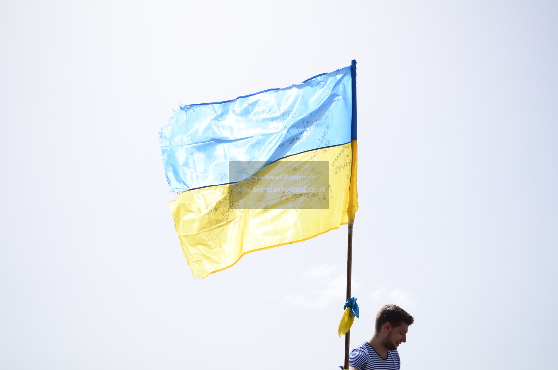 "Ukrainian flag at Hoverla summit" stock image