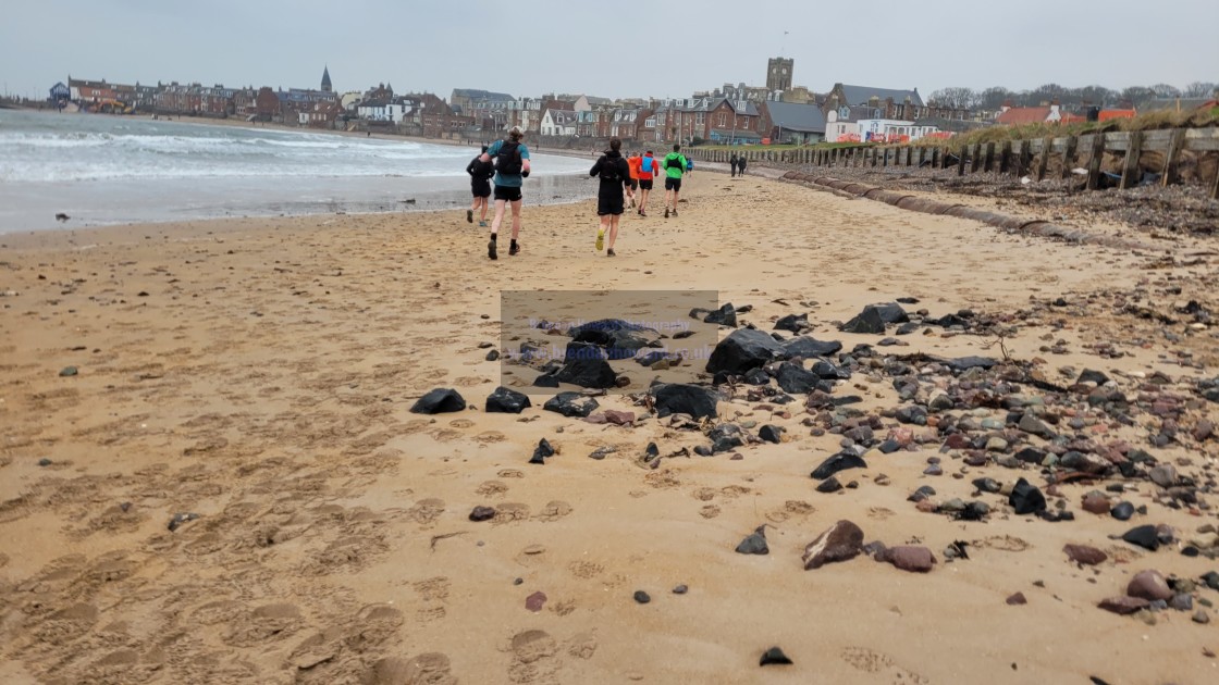 "Running on North Bereick Beach" stock image