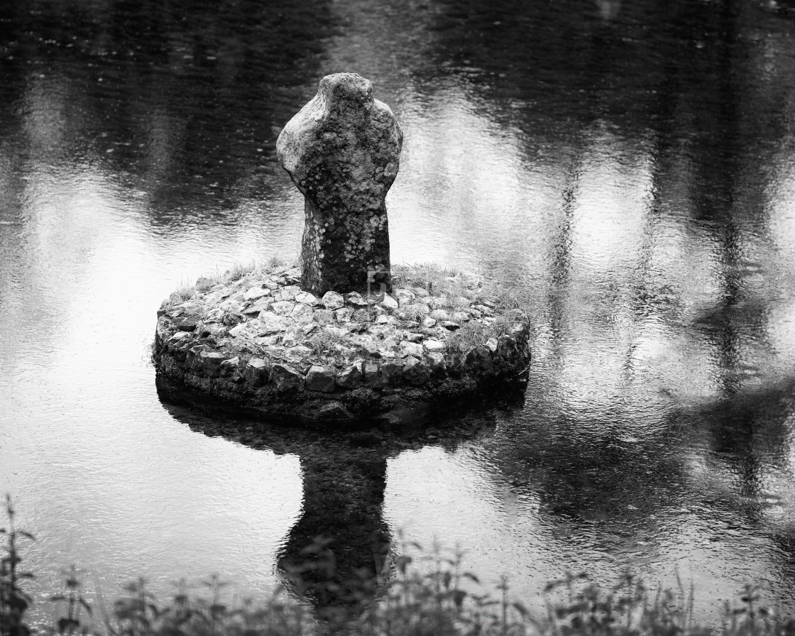 "Celtic Cross at St. Patrick's Well - B&W" stock image