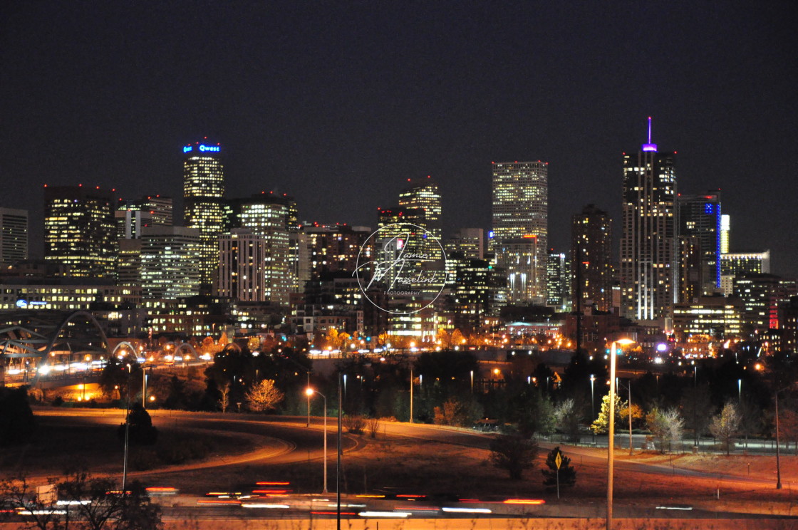 "The Denver City Skyline At Night" stock image