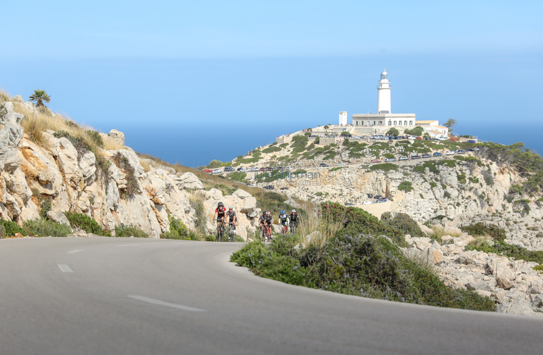 "Cycling Formentor Lighthouse in Mallorca." stock image