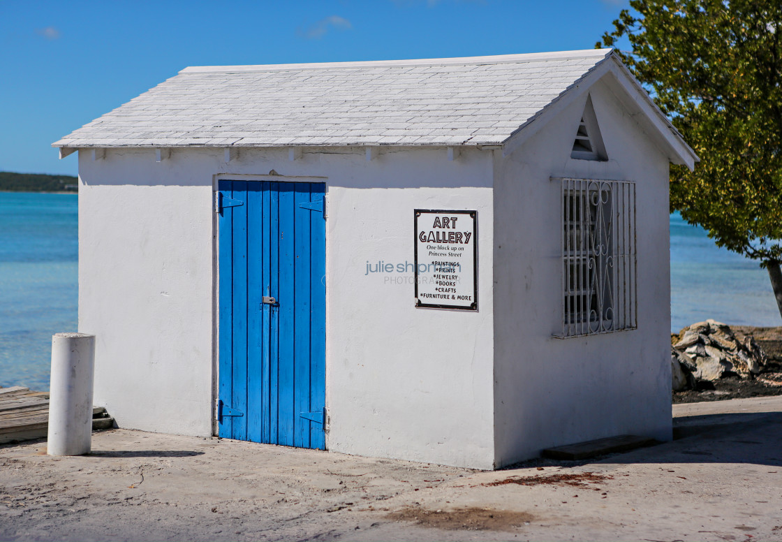 "Little Art Gallery with Blue Door" stock image