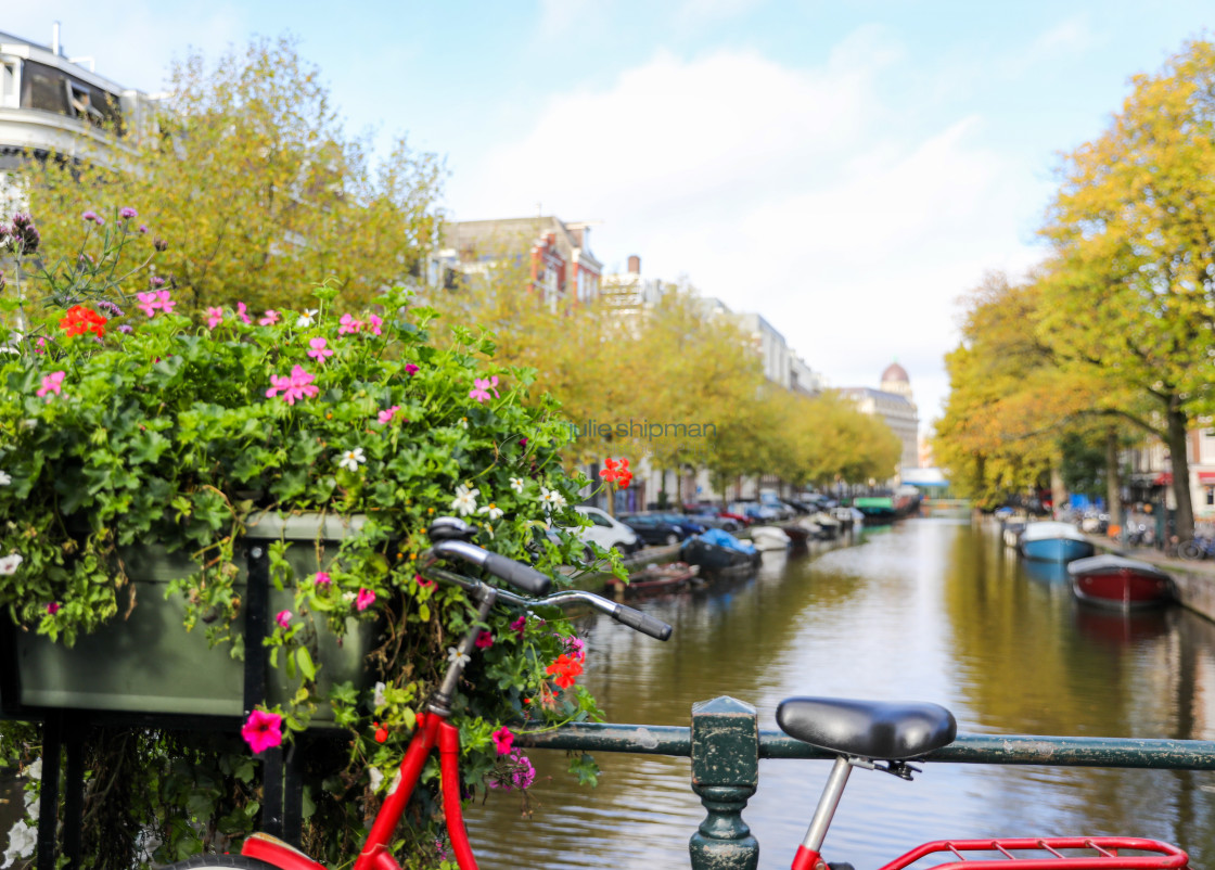 "Red Bike at the Canal" stock image