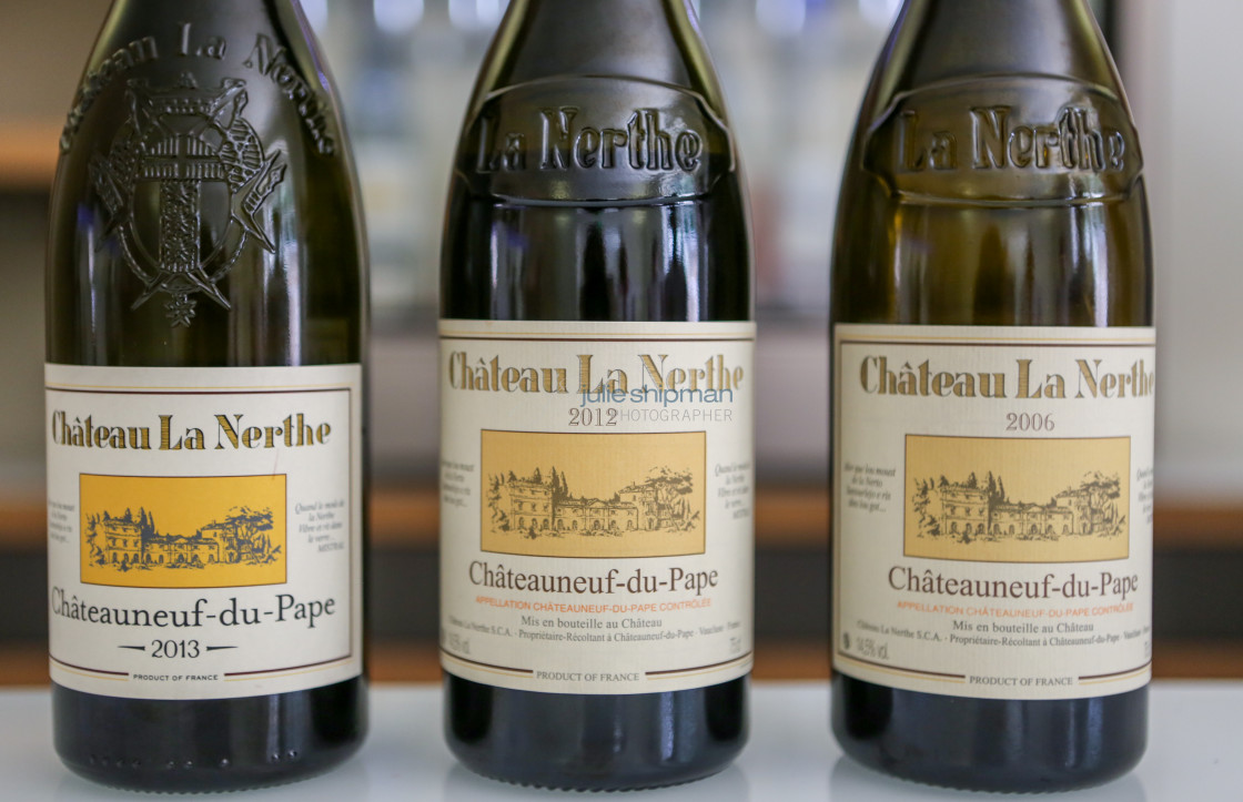 "Three Bottles of Chateau La Nerthe" stock image