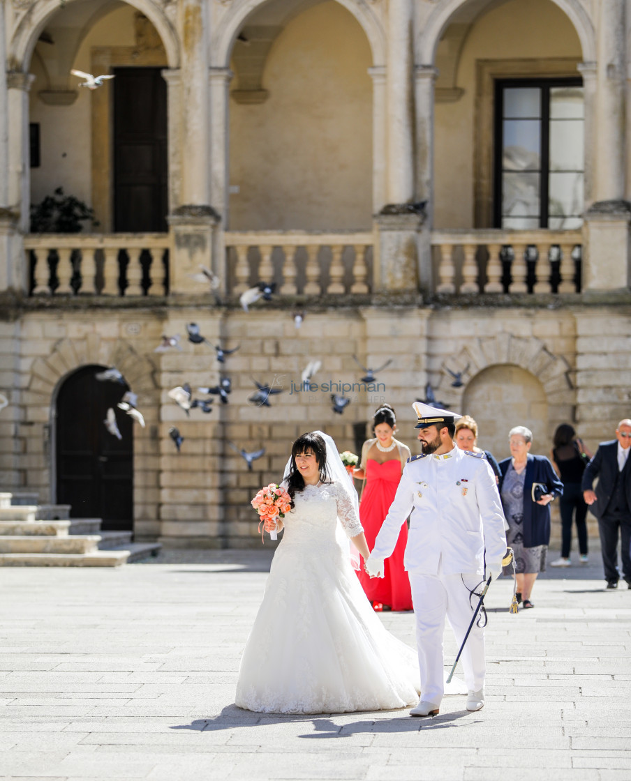 "Bride and Groom Leaving the Ceremony" stock image