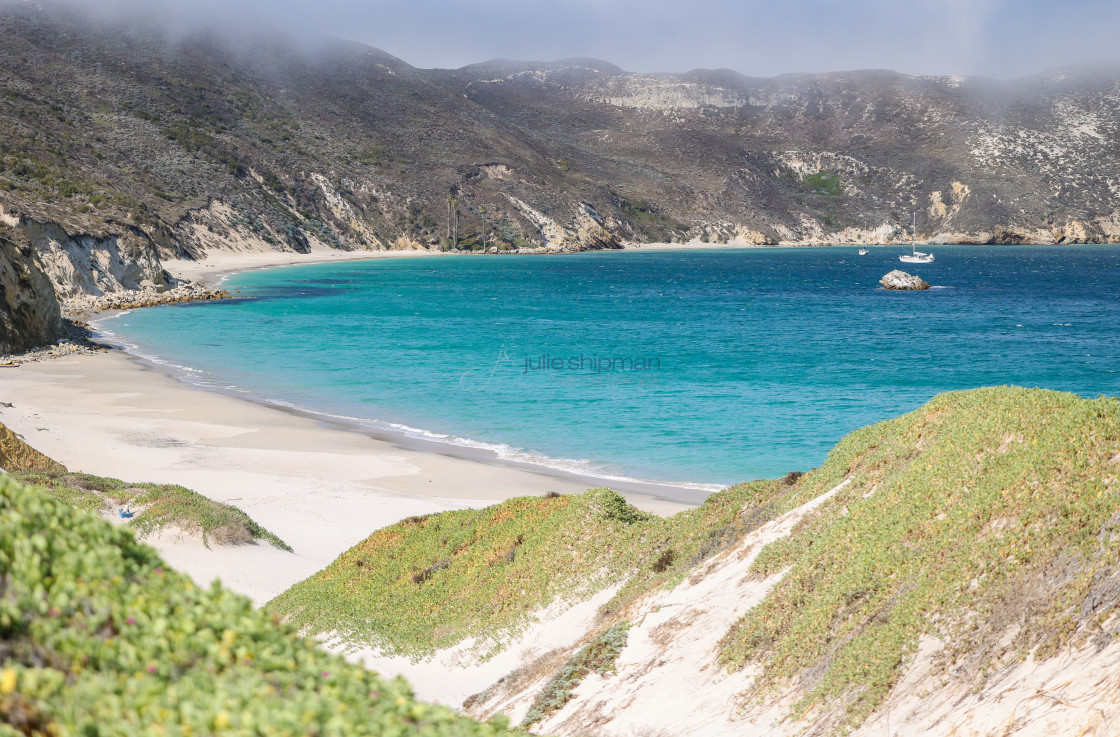 "The bay of Cuyler Harbor, San Miguel Island, Channel Islands." stock image