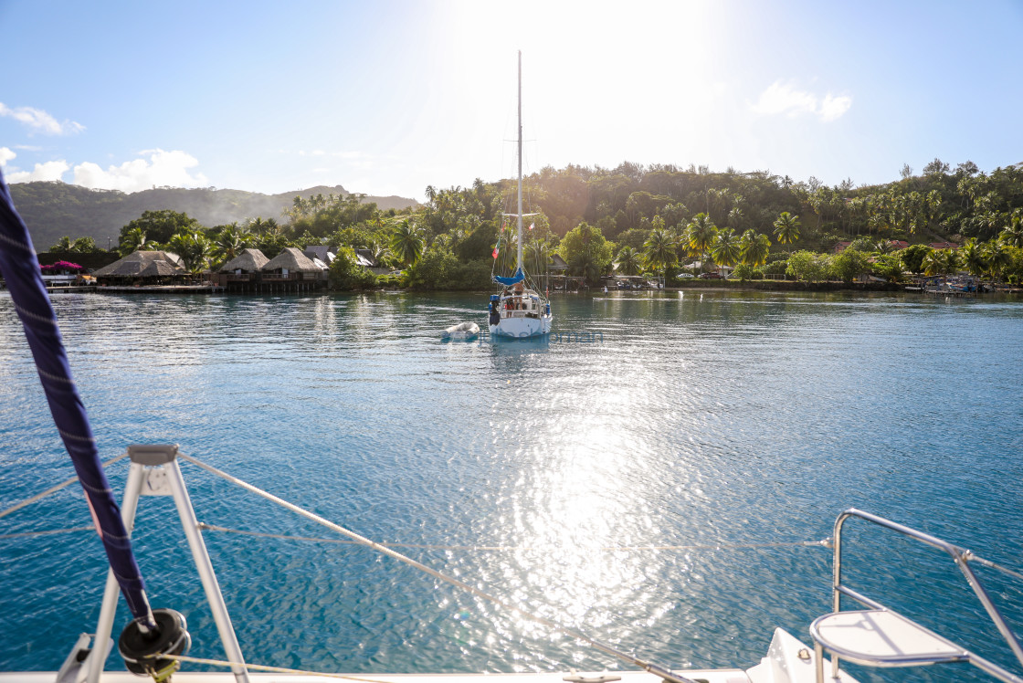 "Coming into harbor at the Bora Bora Yacht Club in Tahiti." stock image