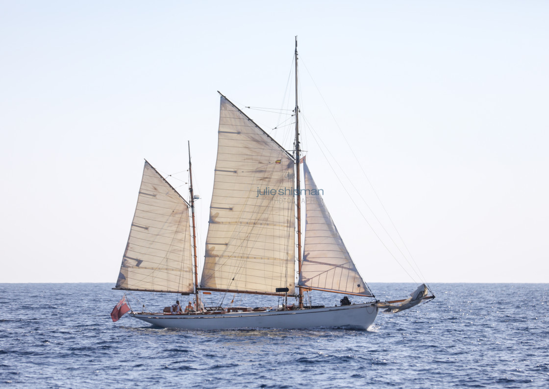 "Old fashioned sailboat in Mallorca; Spain." stock image