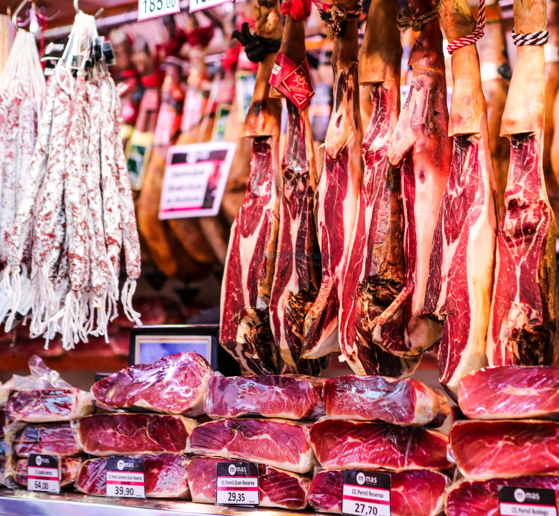 "Cured meats in Barcelona." stock image