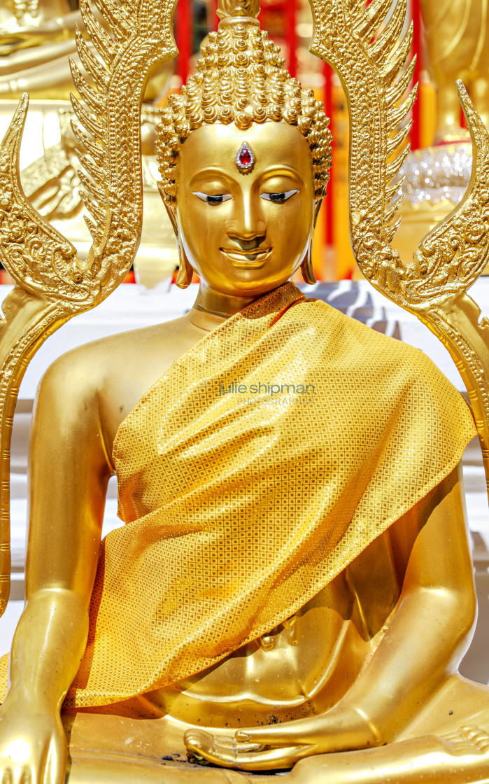 "Pure gold buddha with a ruby on her forehead." stock image