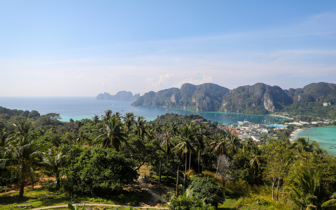 "Vast view from the top of the highest point on Phi Phi Island, Thailand." stock image