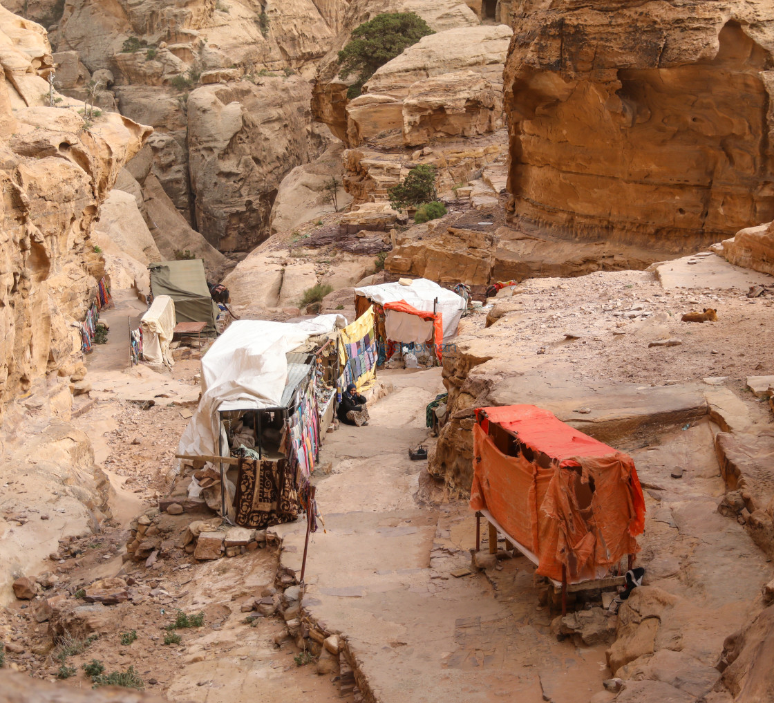 "Stairs with shops on the way to the Monastery in Petra." by Julie Shipman - $18.66 "Stairs with shops on the way to the Monastery in Petra." stock image