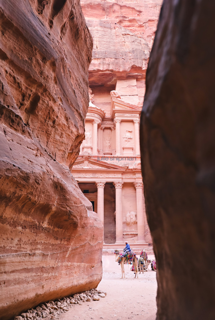 "A peak through at the Treasury of Petra." by Julie Shipman - $18.66 "A peak through at the Treasury of Petra." stock image